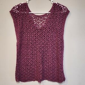 Elegant Crochet Knit Top in Wine Purple